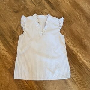 SHEIN Striped Ruffle Sleeve Blouse - Blue and White